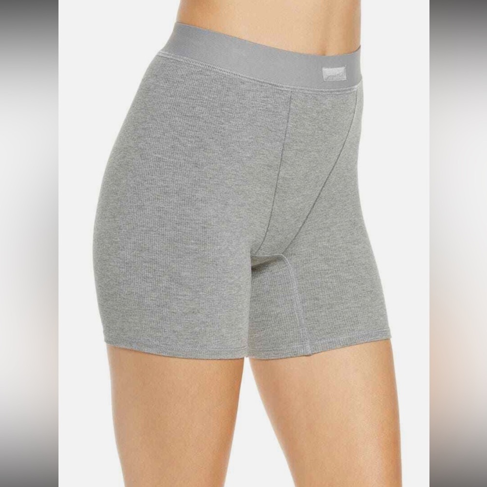Skims Cotton Ribbed Knit Boxer Short Small Grey Sleepwear Shapewear Lounge Luxe